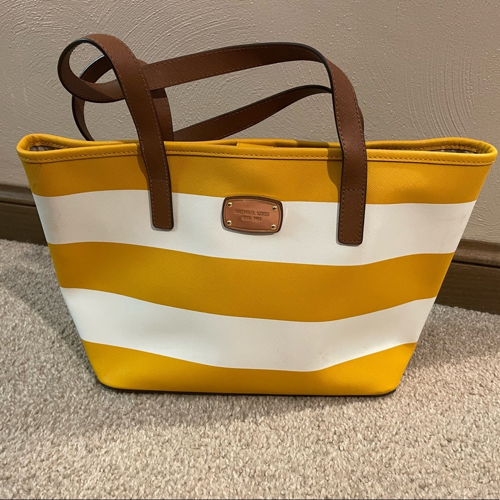 Michael Kors Yellow and White Striped Bag